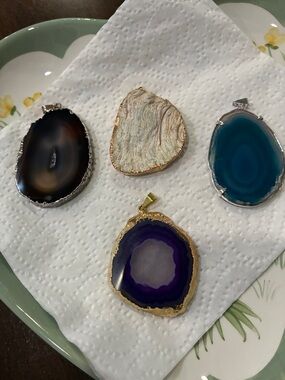 Agate Slice Pendant Lot - Blue, Teal, Gray, Black, Purple